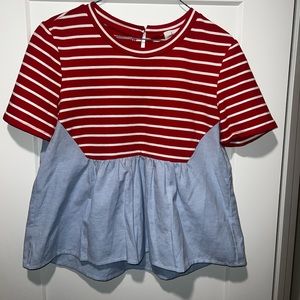 Anthropology striped top with ruffle bottom